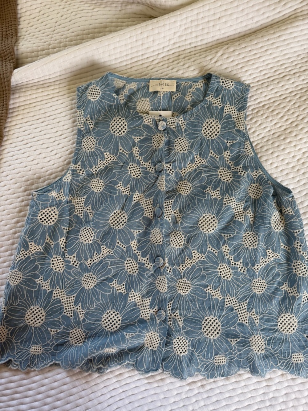 Sleeveless Blue Floral Eyelet Set by One Loved Babe - Picture 2 of 8